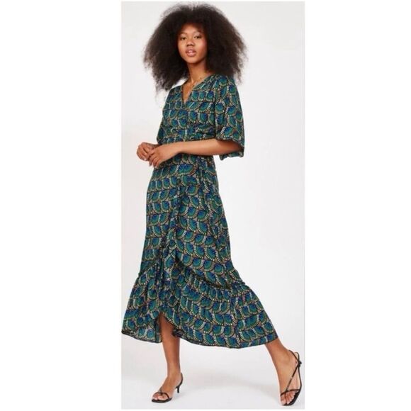 Silk & Salt Journey Maxi Wrap Dress in African Peacock Print size M. - Picture 1 of 11